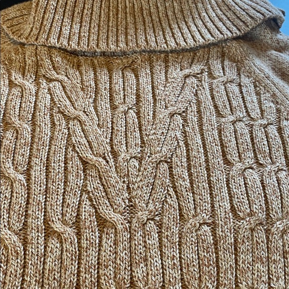 Talbots Caramel Brown Cotton CowlNeck Cable Button Sweater Oatmeal Size Medium - Picture 3 of 10